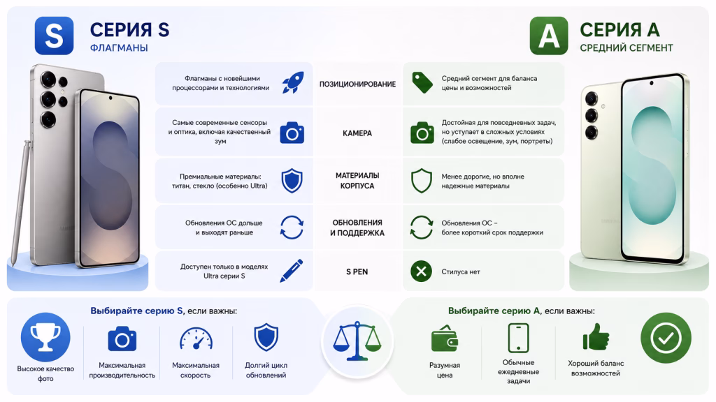 какая серия Samsung лучше А или S
